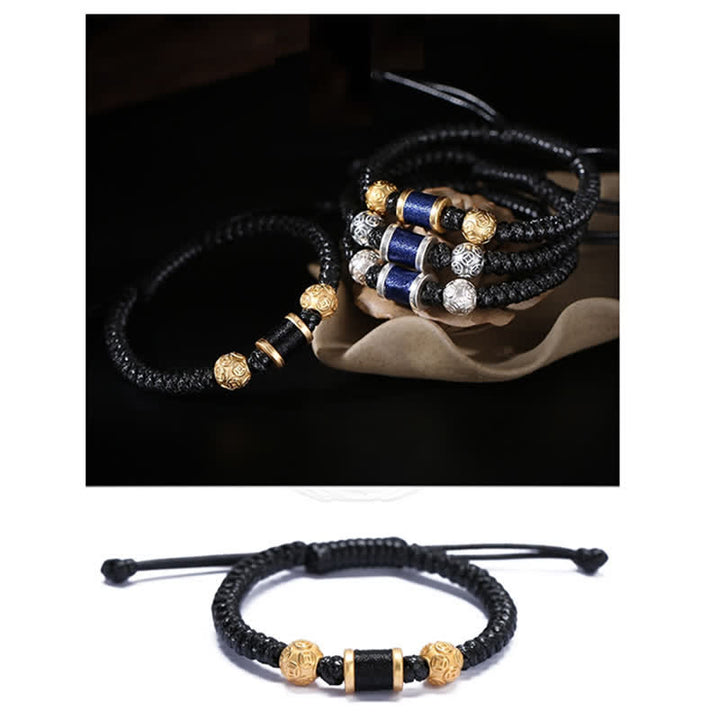 Braccialetto in corda intrecciata con perline di rame in argento sterling 999 Buddha Stones