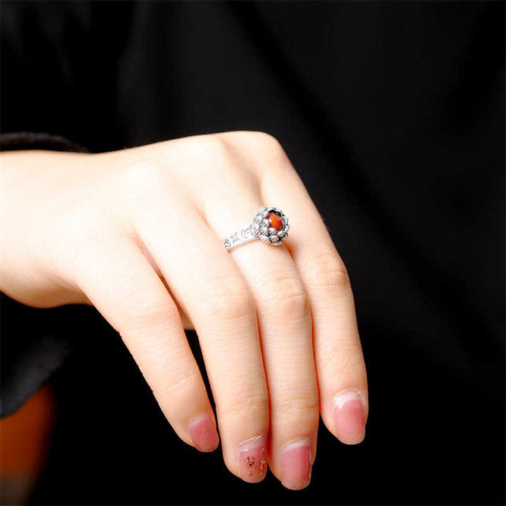 Buddha Stones925 Sterling Silver Lotus Red Agate Anello di Benedizione della Fiducia - image 4