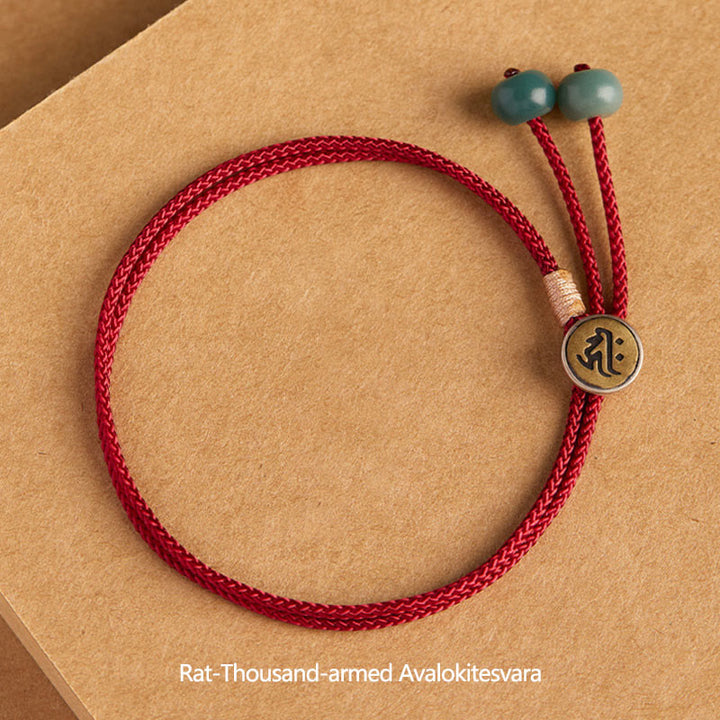 Braccialetto in corda rossa intrecciata con semi di Bodhi Buddha Stones , fatto a mano, in argento sterling 925, con zodiaco cinese, Buddha di Natale
