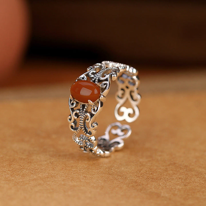 Buddha Stones 925 Sterling Silver Vintage Red Agate Self-acceptance Calm