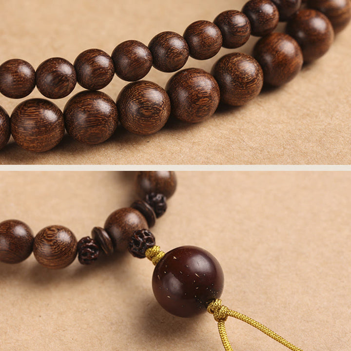 Braccialetto doppio giro Buddha Stones Sandalo Foglia piccola Sandalo rosso Bodhi Seme Purificazione