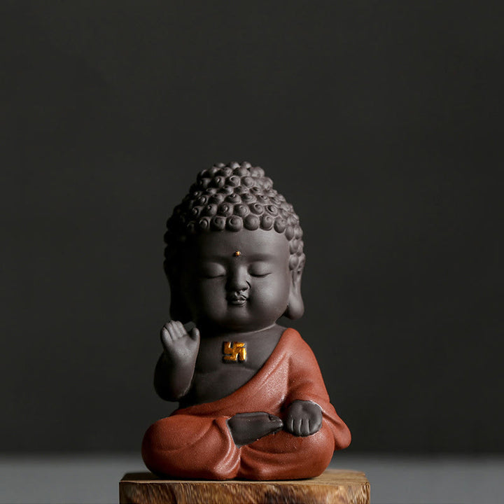 Buddha Stones Piccolo Buddha Serenity Argilla Viola Decorazione della scrivania di casa