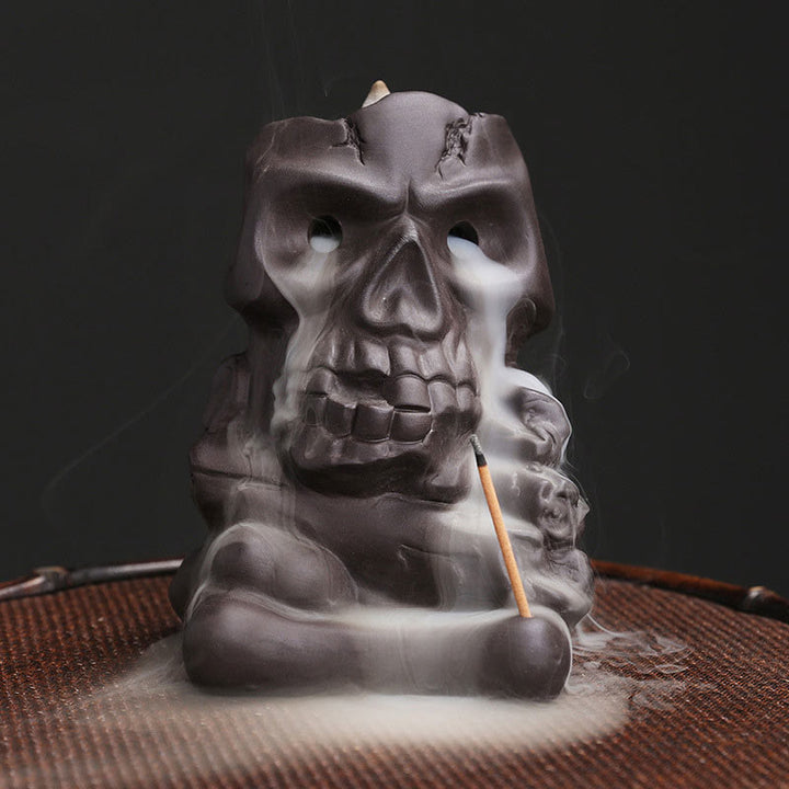 Buddha Stones Halloween Teschio Testa Viola Argilla Guarigione Bruciatore di Incenso Decorazione