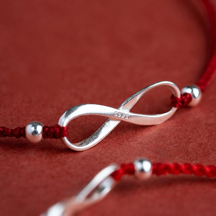 Buddha Stones 925 Sterling Silver Endless Knot Protezione Fortuna Braccialetto Cavigliera Corda Rossa