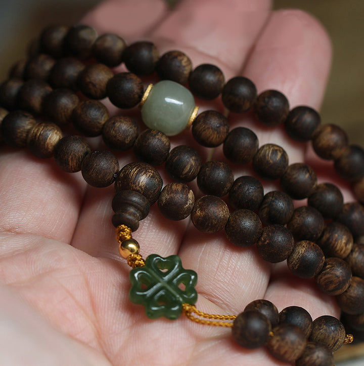 Braccialetto della pace in oro 999 con 108 perle Mala Nha Trang Bai Qinan Agarwood Jade (solo uno in magazzino)