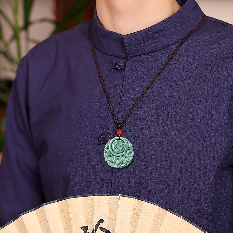 Collana con ciondolo in corda con equilibrio di Yin e Yang, drago e pietre Buddha Stones