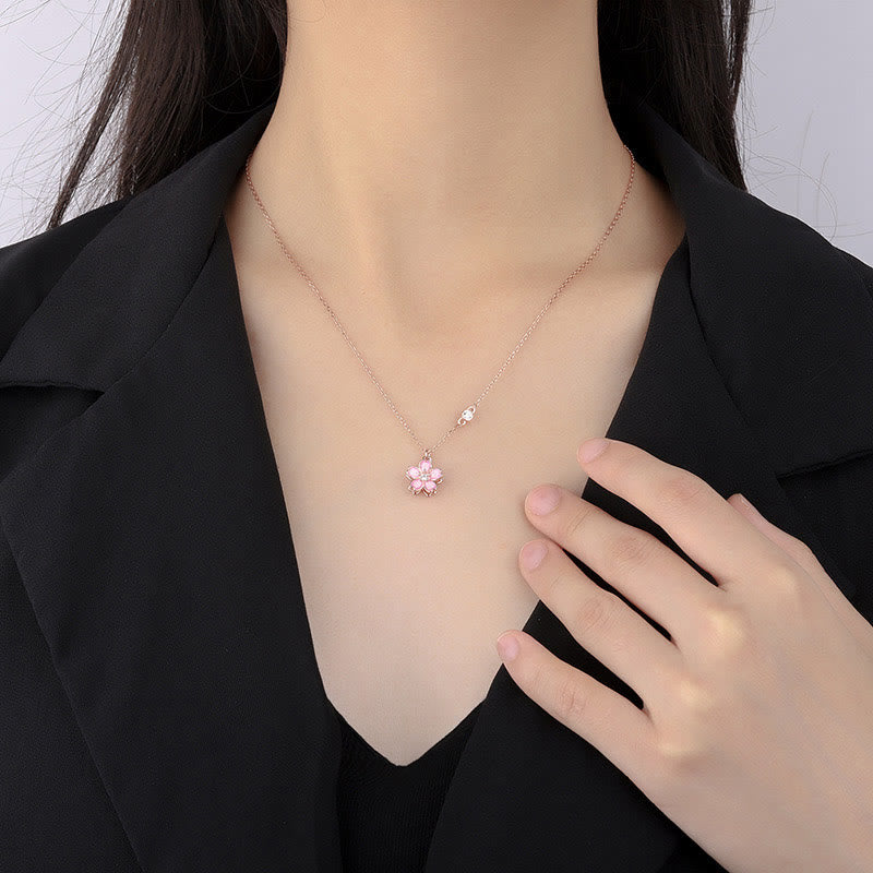 Collana con ciondolo a forma di fiore di ciliegio in argento sterling 925 con Buddha Stones e protezione girevole