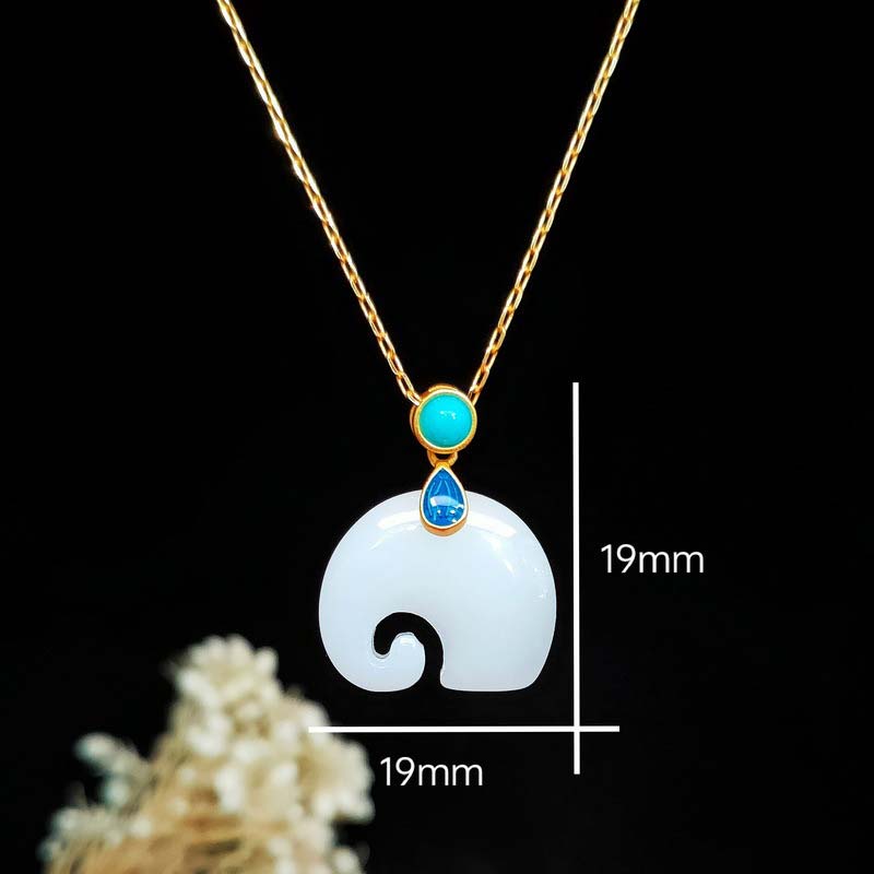 Collana con ciondolo portafortuna in giada bianca con Buddha Stones e elefante