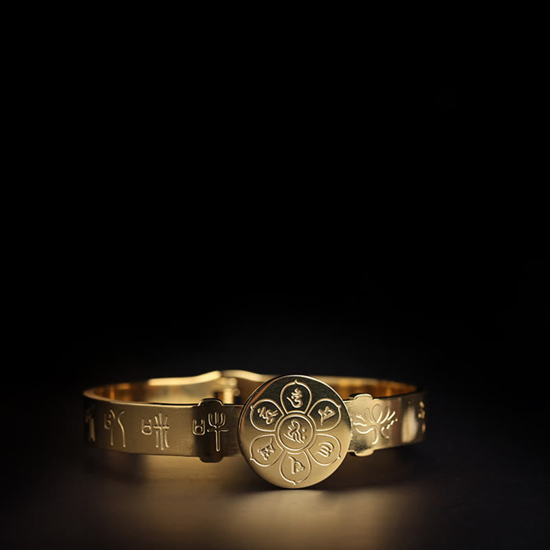Buddha Stones Yin Yang Lotus Om Mani Padme Hum Mantra Braccialetto Armonia in Acciaio al Titanio