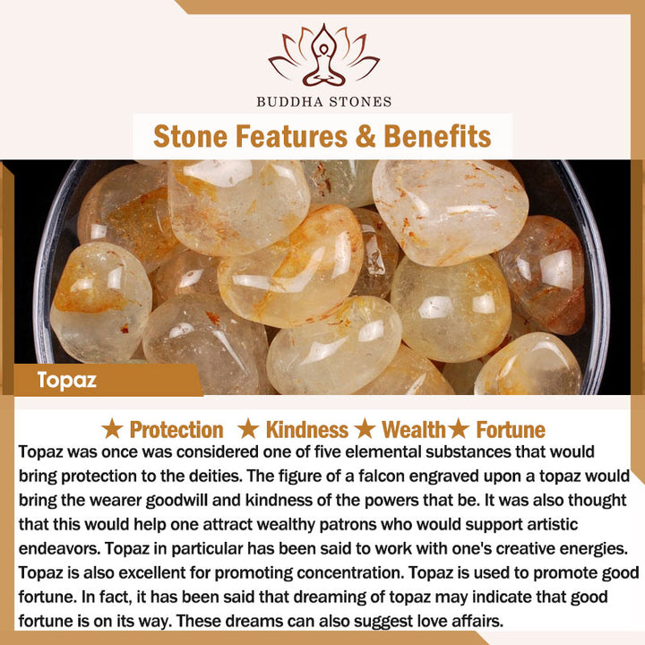 Braccialetto di protezione in cristallo bianco con perle di citrino naturale e topazio Buddha Stones