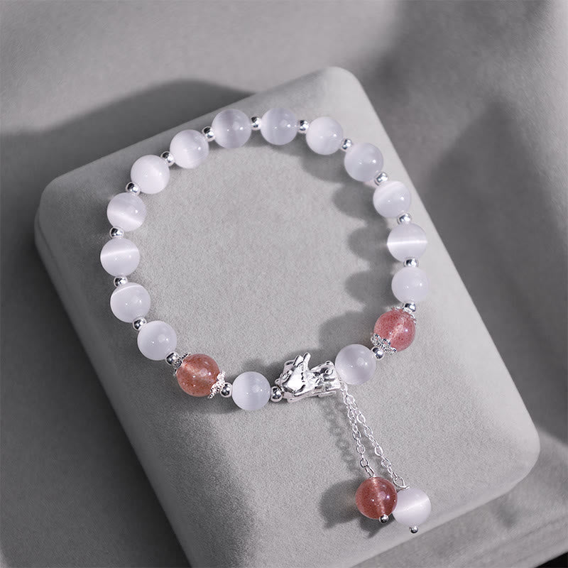 Braccialetto di supporto PiXiu in quarzo fragola con pietra lunare naturale occhio di gatto Buddha Stones