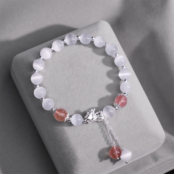 Braccialetto di supporto PiXiu in quarzo fragola con pietra lunare naturale occhio di gatto Buddha Stones