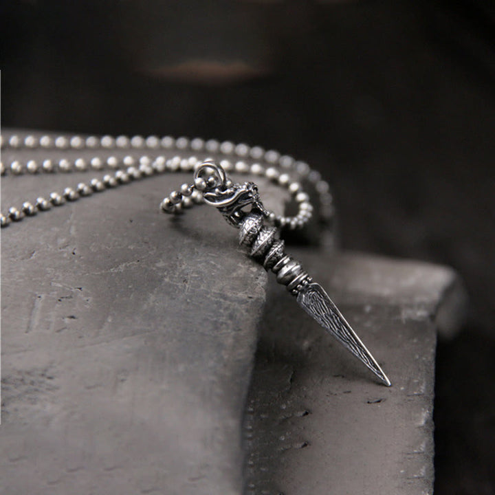 Buddha Stones 925 Sterling Silver Anno del Drago Design Dorje Vajra Collana Pendente di Protezione