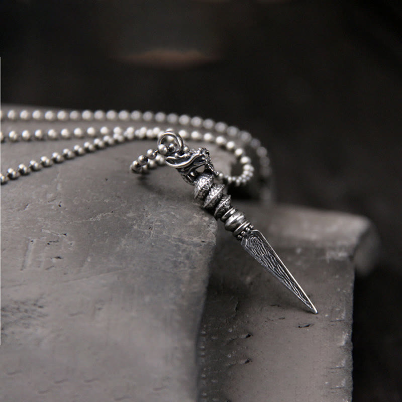 Buddha Stones 925 Sterling Silver Anno del Drago Design Dorje Vajra Collana Pendente di Protezione - image 1