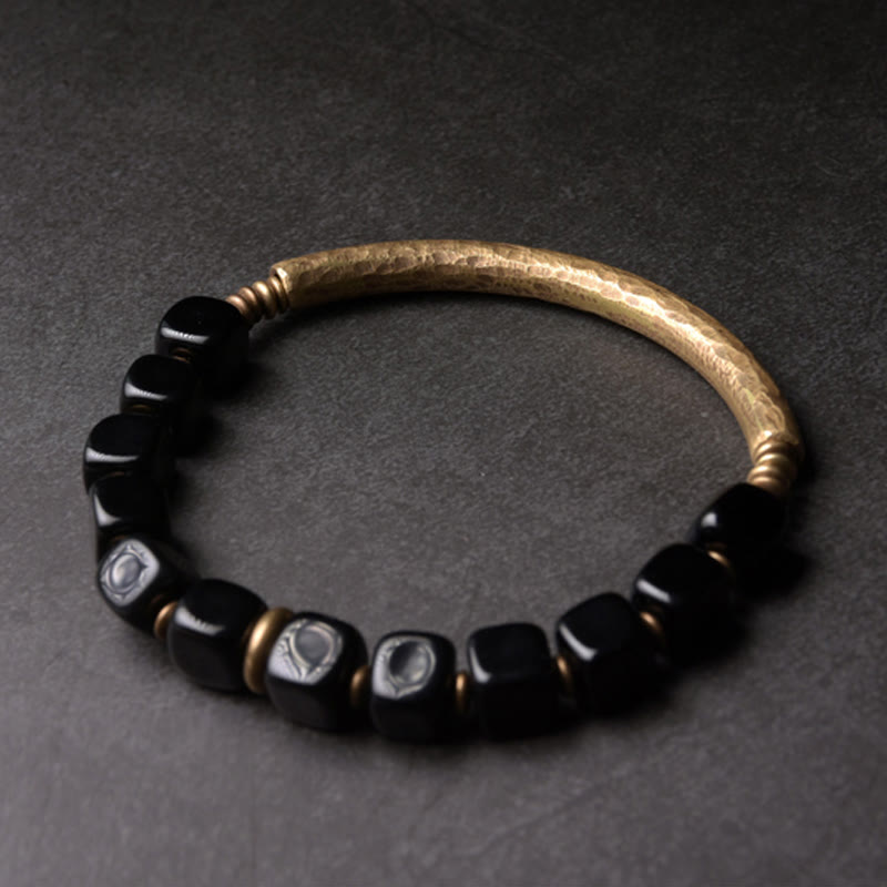 Braccialetto di coppia Buddha Stones Black Obsidian Crystal Copper Strength - image 9