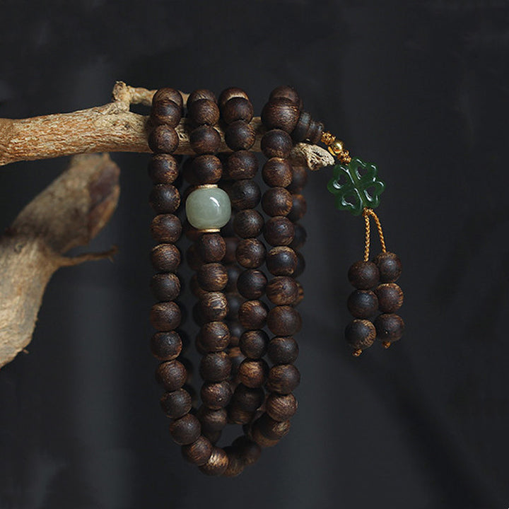 Braccialetto della pace in oro 999 con 108 perle Mala Nha Trang Bai Qinan Agarwood Jade (solo uno in magazzino)