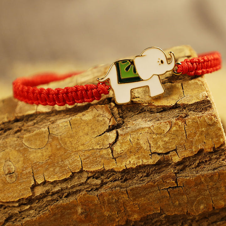 Braccialetto con cordino rosso elefante portafortuna in argento sterling 925 fatto a mano in tibetano Buddha Stones
