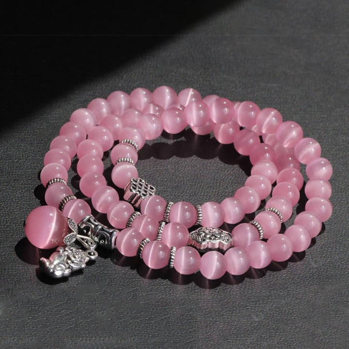Braccialetto triplo avvolgente con supporto PiXiu Cat Eye Buddha Stones