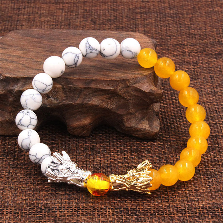 Braccialetto di perline con benedizione del drago, pietra lavica turchese bianco Buddha Stones