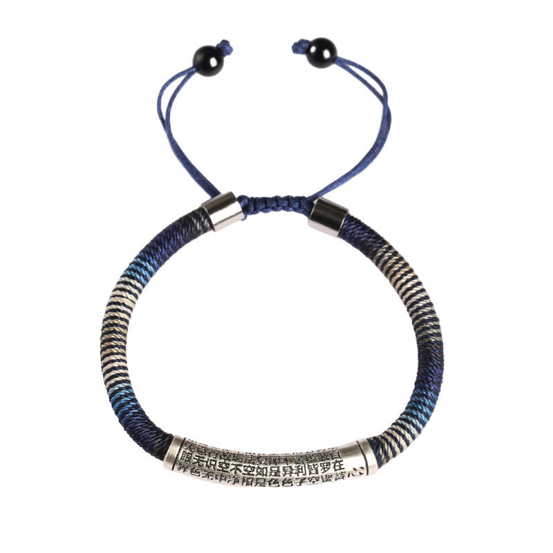 Braccialetto intrecciato fatto a mano con Buddha Stones in argento sterling 999 e cuore Sutra Calma