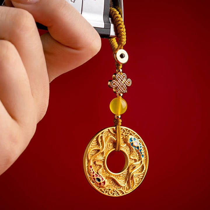 Portachiavi Buddha Stones Double Koi Fish Peace Buckle Wealth Luck