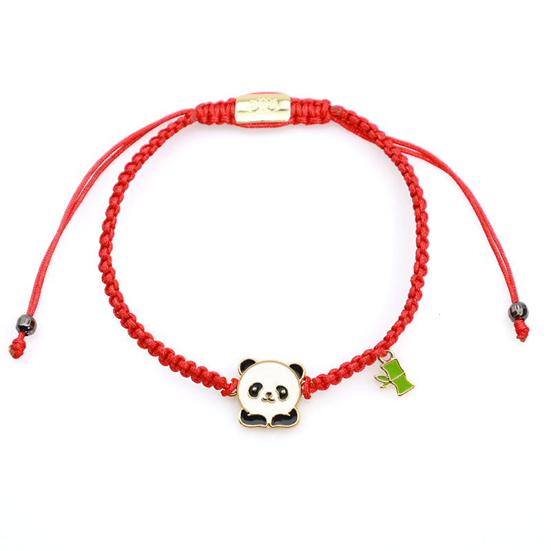Braccialetto portafortuna rosso in bambù con panda fatto a mano in tibetano con Buddha Stones