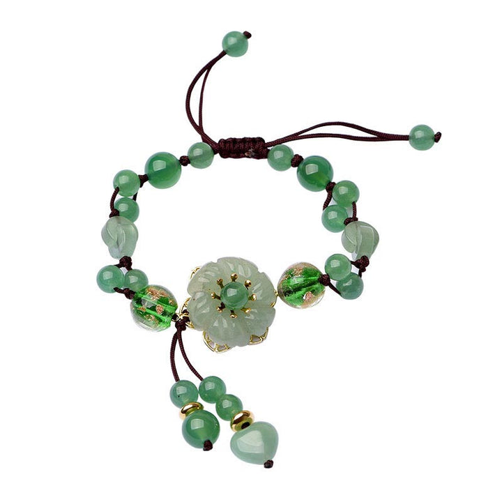 Braccialetto con fiori pendenti in giada verde naturale Buddha Stones Luck