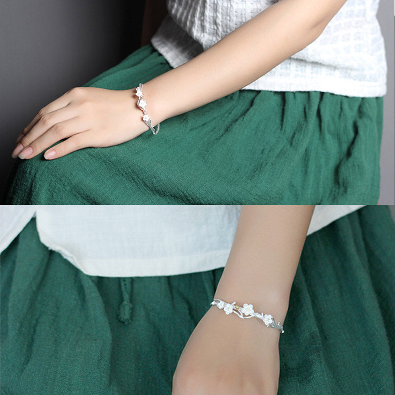 Buddha Stones Braccialetto regolabile con benedizione a forma di fiore di prugna in argento sterling 925 - image 11