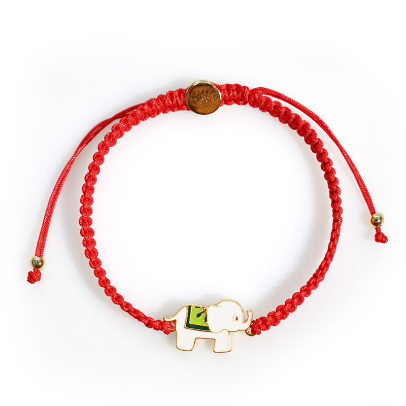 Braccialetto con cordino rosso elefante portafortuna in argento sterling 925 fatto a mano in tibetano Buddha Stones