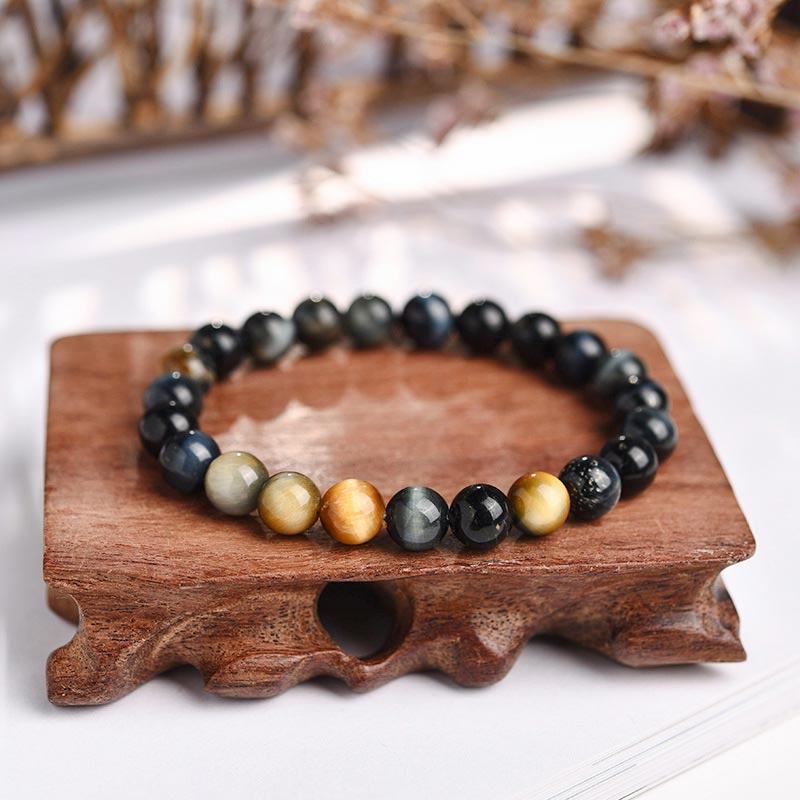 Braccialetto di perline di occhio di tigre di cristallo di guarigione di ansia e stress Buddha Stones