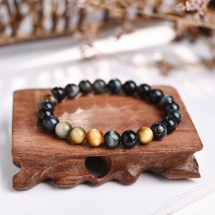 Braccialetto di perline di occhio di tigre di cristallo di guarigione di ansia e stress Buddha Stones