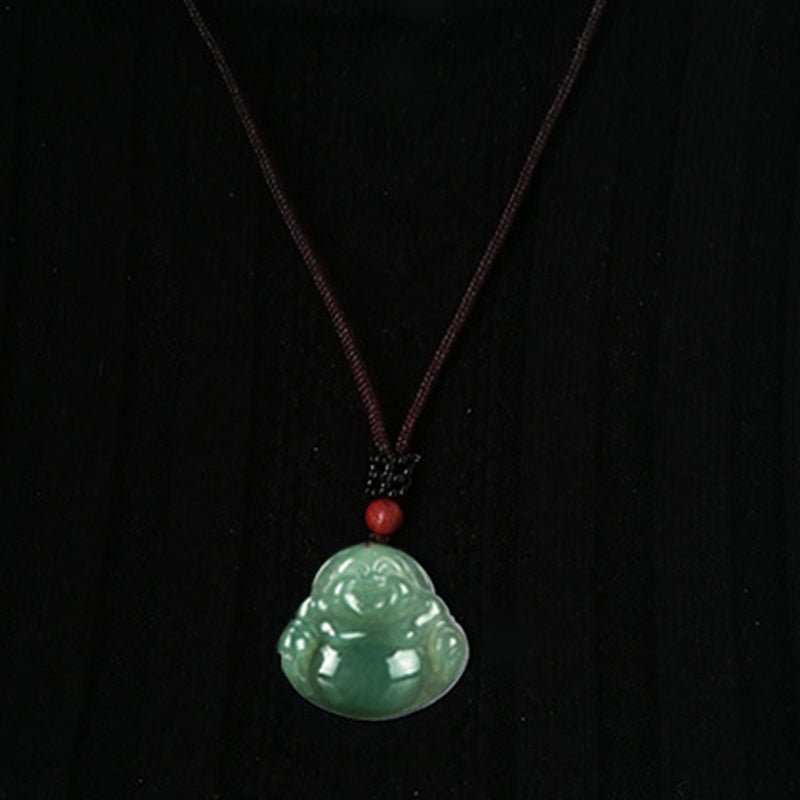 Collana con ciondolo in corda di giada con Buddha che ride e abbondanza - image 7