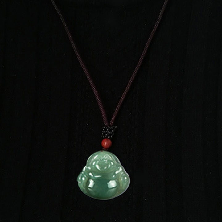 Collana con ciondolo in corda di giada con Buddha che ride e abbondanza - image 7