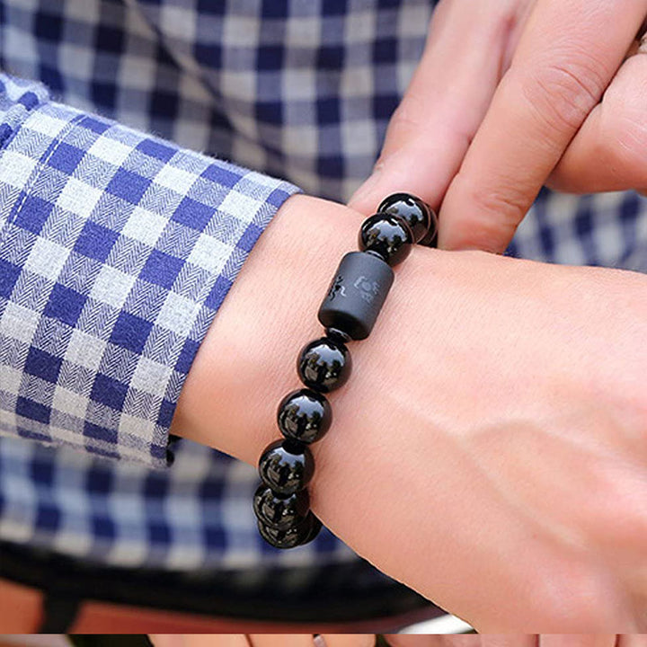 Buddha Stones Braccialetto di ossidiana nera e drago fenice purificatore dell'anima - image 4