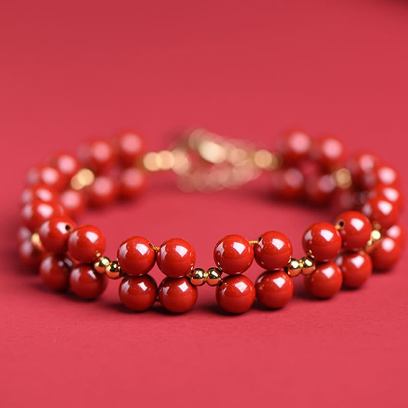 Braccialetto di benedizione con perline di cinabro naturale Buddha Stones