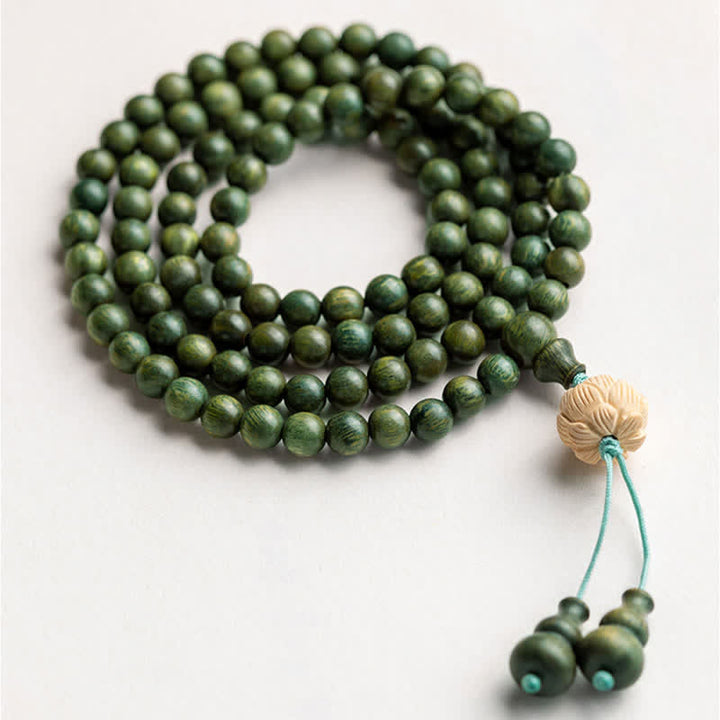 Braccialetto positivo Buddha Stones 108 Mala Beads Sandalo verde Bosso Lotus
