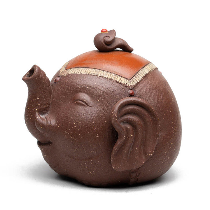 Teiera in ceramica viola con Buddha Stones, elefante carino e nuvole di buon auspicio
