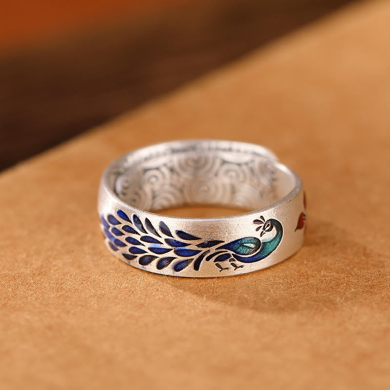 Anello con ciondolo a forma di fiore di loto inciso in argento sterling 999 con Buddha Stones e nuvole di buon auspicio