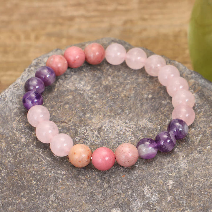 Buddha Stones 108 Mala Beads Ametista Quarzo Rosa Braccialetto con Nappa di Guarigione Spirituale