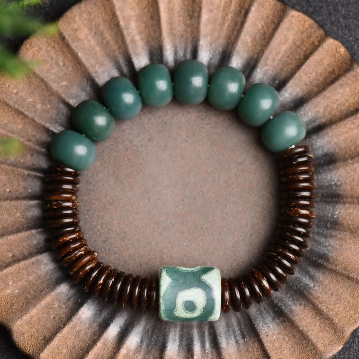 Braccialetto tibetano Bodhi Cyan Seed Dzi Bead Coconut Shell Keep Away Evil Spirits