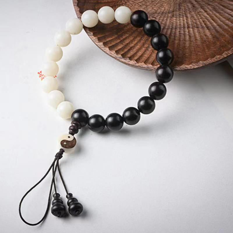 Buddha Stones Bracciale di protezione YinYang in ebano Decorazione