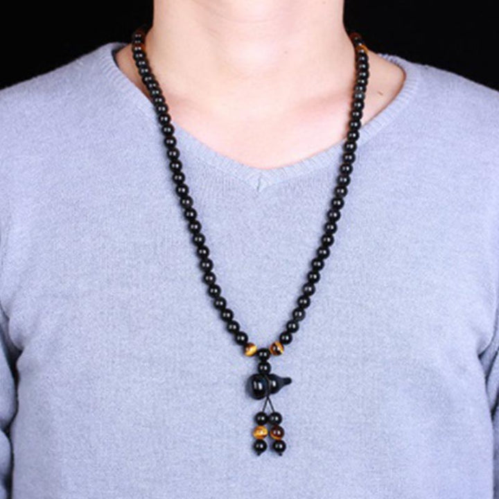 Braccialetto di benedizione di zucca di ossidiana arcobaleno di ossidiana nera naturale Buddha Stones Mala