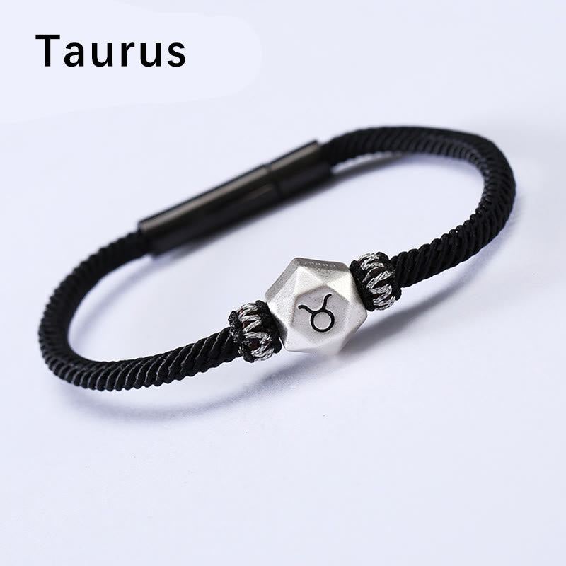 Braccialetto di corda fatto a mano con protezione delle 12 costellazioni dello zodiaco in argento sterling 999 Buddha Stones