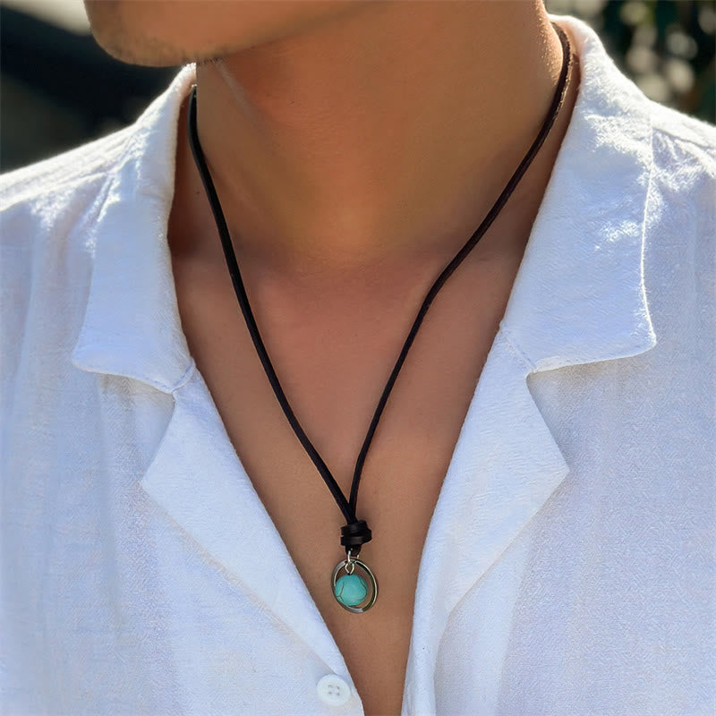 Collana con ciondolo in pietra turchese rotonda con pietre Buddha Stones e forza di protezione
