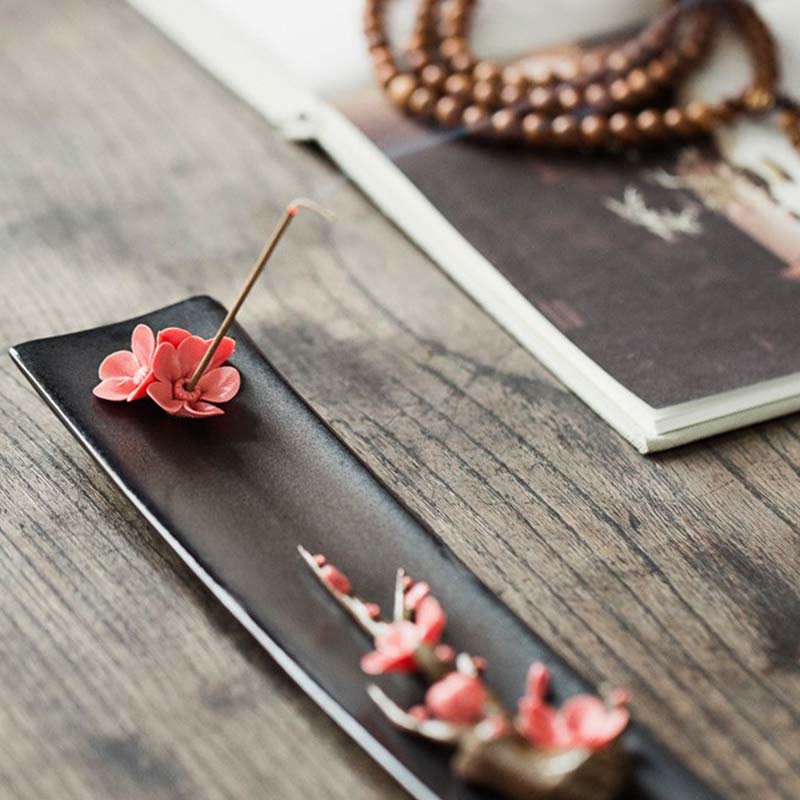 Buddha Stones Lotus Peonia Rosa Fiore Ceramica Bruciatore di Incenso Spirituale