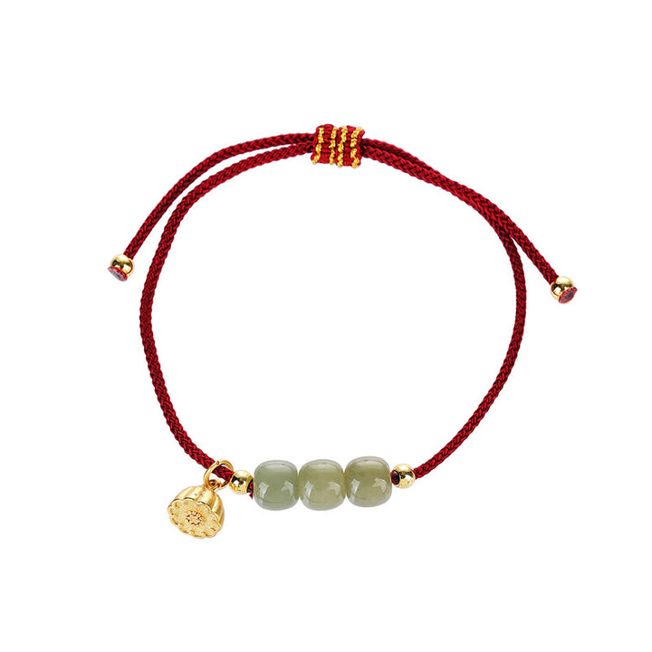 Bracciale intrecciato con perline di Buddha Stones Hetian fatte a mano con baccello di loto, prosperità e fortuna