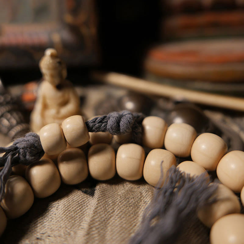 Buddha Stones 108 Mala Perle Abelia Biflora Legno Allontanando gli Spiriti Maligni Polso Mala