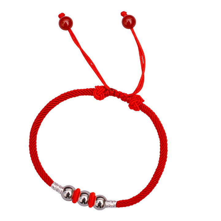 Braccialetto di corda rossa con perline portafortuna in argento sterling 925 Buddha Stones