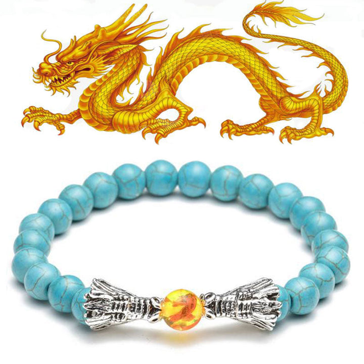 Braccialetto di perline con benedizione del drago, pietra lavica turchese bianco Buddha Stones