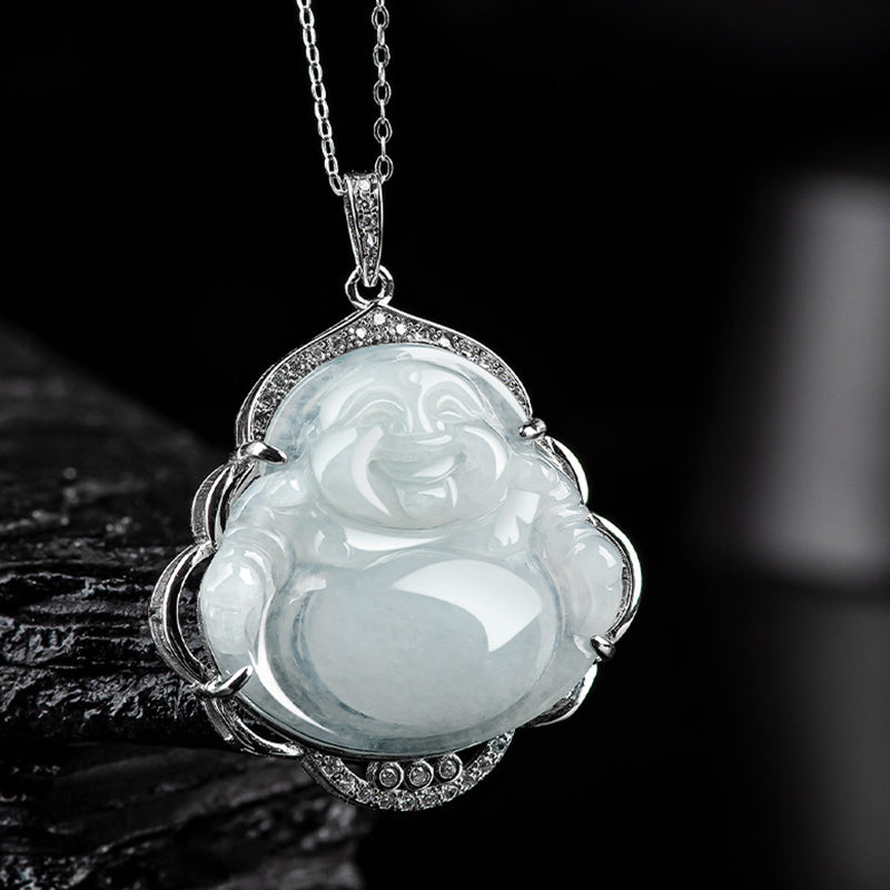 Collana con ciondolo Buddha Stones in argento sterling 925 con Buddha che ride e giada naturale - image 2